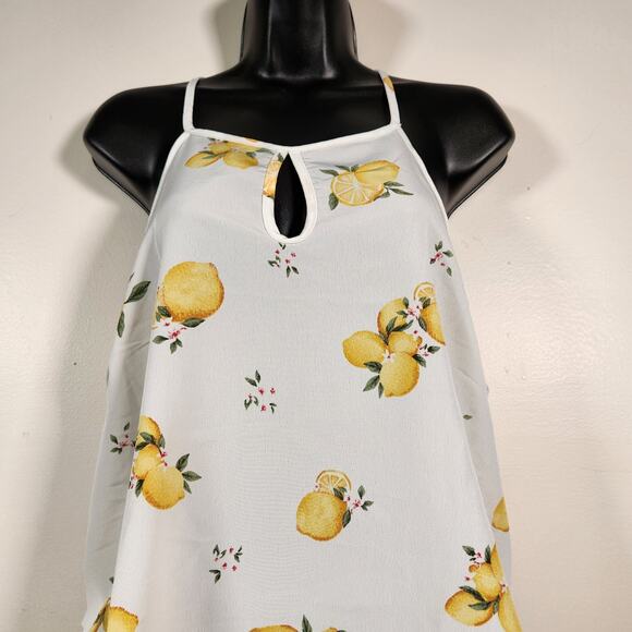 HAUTE FOX Vtg Halter Top Blouse Camisole Women 1X White Yellow Lemons Semi Sheer - Picture 9 of 12